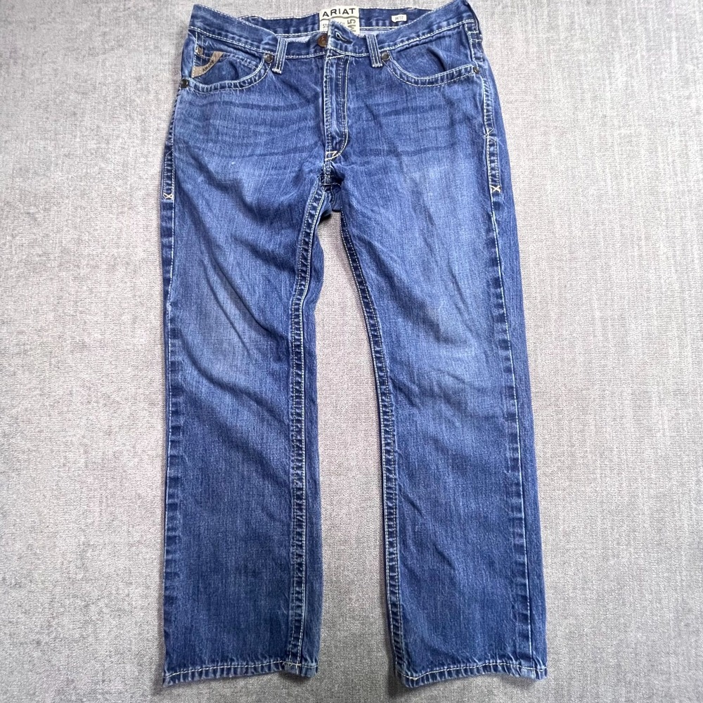 Ariat M5 Mens Jeans 36x32 Blue Medium Wash Straight Leg Embroidered Denim